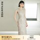 顏域優(yōu)雅氣質(zhì)提花連衣裙女裝2024新款秋季收腰顯瘦新中式圓領(lǐng)裙子 杏色 M