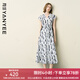顏域V領(lǐng)收腰連衣裙女2025夏季新款寬松復(fù)古輕熟風(fēng)開叉純棉長裙子 灰花 2XL