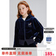 ELLE KIDS童裝 千禧風(fēng)繡花標(biāo)絲絨套裝女童春秋季連帽外套/松緊微喇褲可選 藏青色-外套 165 (M)