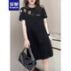 羅蒙（ROMON）休閑短袖中長(zhǎng)款連衣裙女裝2024夏季新款高腰寬松顯瘦鏤空針織裙子 黑色 L （100-115斤）