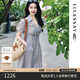 歌力思（ELLASSAY）【博主同款】春秋新款棉感通勤條紋收腰顯瘦短袖襯衫連衣裙女 駝條紋 S
