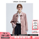 VEGA CHANG皮衣女款2025年新款春秋美式復(fù)古中長款PU皮外套 橡皮粉 S