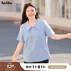MsShe大碼女裝2025新款夏裝【珠地棉】休閑氣質(zhì)polo領短袖T恤 冰河藍色現(xiàn)貨 3XL