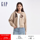GAP女裝秋冬碳素軟磨抓絨logo連帽衛(wèi)衣落肩袖休閑外套634420