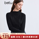 百圖betu女裝冬季新款T恤半高領(lǐng)蕾絲軟糯舒適打底T恤女2410T51 黑色 M