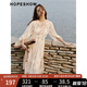 紅袖【玉蘭芬芳】甜美碎花連衣裙夏季2024新款女裝燈籠袖吊帶雪紡裙 粉底花657 M