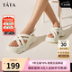 他她（TATA）厚底涼鞋女透氣松糕豬籠鞋沙灘涼鞋WBQ01BL3 米白 37
