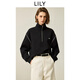LILY2025冬新款女裝復古松弛感拉鏈POLO立領(lǐng)落肩休閑百搭長(cháng)袖衛衣 510黑 L