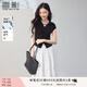 香影v領(lǐng)短袖t恤女2025夏季新款小飛袖捏褶收腰氣質(zhì)法式上衣薄 黑色 T恤 L 165/88A/110-125斤