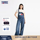TOMMY JEANS【美式復(fù)古】秋冬女純棉經(jīng)典潮流拼色大口袋牛仔背帶褲 牛仔藍(lán)1A5 S