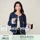 Basic House/百家好撞色拼接牛仔外套春季洋氣圓領(lǐng)毛邊夾克上衣女 藍色 XL
