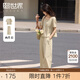 熙世界sllsky套裝女2025新款通勤休閑卡其色短袖方領(lǐng)上衣直筒褲兩件套 淺卡其 M