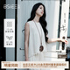 本澀 BSIEE2025夏季新款趙昭儀明星同款毛邊后系裝復古長(cháng)袖圓領(lǐng)兩件套女米黃色L