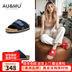 AU&MU2025夏季新款軟木厚底勃肯鞋增高外穿女鞋復(fù)古牛皮涼拖鞋男大碼 卡布里藍(lán)【軟木升級款】 2061 35