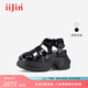 艾今（IIJIN）2025夏季新款9.5cm厚底增高超輕百搭松糕羅馬涼鞋豬籠鞋女931ANA 黑色 38