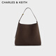CHARLES&KEITH25秋新品大容量絨面單肩子母托特包CK2-40270966-2 Espresso Brown咖啡棕 L