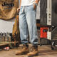 JEEP SPIRIT萊賽爾天絲牛仔褲男夏季薄款潮牌漢麻透氣長褲寬松束腳男士休閑褲 天空藍(lán) XL