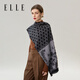 ELLE100%綿羊毛花卉提花圍巾女秋冬季時(shí)尚新款保暖兩用圍脖禮盒裝新年