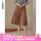 藍地（LANDI）咖色高腰垂感a字半身裙女設計感壓褶通勤中長(cháng)半裙秋新品 栗色 L