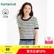 熱風(fēng)毛衣女2025年夏季新款女士圓領(lǐng)條紋淑女顯瘦休閑短袖針織衫 39蘭條紋 XL