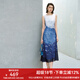 顏域撞色拼接夏季連衣裙女2025新款高級(jí)感獨(dú)特設(shè)計(jì)感過膝氣質(zhì)長裙 藍(lán)花 XL