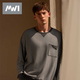 曼妮芬秋冬男士圓領(lǐng)套頭長(cháng)袖長(cháng)褲起居套裝家居服套裝絨感磨毛保暖睡衣 【圓領(lǐng)】幽靜灰 3XL (185) 適合181-195斤