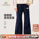 英氏（YEEHOO）女童喇叭褲兒童褲子中大童裝長(cháng)褲運動(dòng)衛褲休閑秋裝 深藍色 160