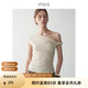 INSISFEMME【松弛感通勤】亞麻棉2025夏新款單肩扭結(jié)小飛袖修身多穿領(lǐng)T恤女 莫斯科白 S