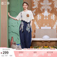 兩三事兩三事梵高背帶牛仔褲女2025夏季新款復古慵懶寬松休閑褲穿花引蝶 牛仔藍-y M