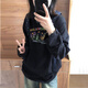 佐敘長(cháng)袖t恤女 純棉美式復古潮牌正肩秋季寬松百搭小眾設計感慵懶上衣 黑色 M （建議85-105）