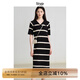 旅途原品（ltyp）明星同款真絲亞麻棉休閑V字翻領(lǐng)條紋針織連衣裙女中長(zhǎng)裙 杏黑色-經(jīng)典條紋-真絲亞麻棉 L -XL-165-170cm（現(xiàn)貨）