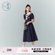 紫涵（ZIHAN）紫涵學(xué)院風(fēng)連衣裙女夏季新款日系海軍領(lǐng)系帶收腰短袖中長裙子 藏青 S