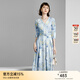 顏域時(shí)尚印花氣質(zhì)連衣裙女秋季2024新款優(yōu)雅中長(cháng)款七分袖V領(lǐng)裙子 藍花 M/38