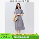 佐丹奴裙子女裝純棉府綢壓褶娃娃領(lǐng)綁帶梭織蛋糕連衣裙 13465334 02灰紫 L
