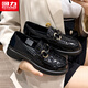 回力官方女鞋樂(lè )福鞋女女2025秋季新款英倫風(fēng)小皮鞋女 黑色 38