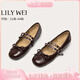 Lily Wei復(fù)古設(shè)計感時尚瑪麗珍鞋平底舒適氣質(zhì)百搭單鞋大碼 紅棕色 36