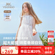 英氏（YEEHOO）女童裙子兒童連衣裙夏季薄款無袖網(wǎng)紗公主裙中大童裝衣服夏裝新款 雙層提花網(wǎng)紗款 白色 【純棉內(nèi)襯】 150 cm 【順豐包郵&極速達】