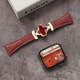watchbond適用蘋(píng)果Apple iwatch s11手表s10表帶s9/s8女士款四葉花草磁吸扣真皮表帶s7/SE女生42mm牛皮腕帶 小蠻腰真皮-四葉草磁吸扣-酒紅-淺金紅花 38/40/41