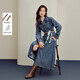 茵曼復古牛仔連衣裙2025秋女裝新款修身長(cháng)袖中長(cháng)款A字裙 牛仔藍 M