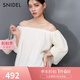 SNIDEL2025春夏新品時尚優(yōu)雅一字領(lǐng)露肩泡泡袖雪紡襯衫SWFB251166 象牙白 均碼 (F)