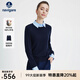 Navigare意大利小帆船假兩件針織衫女士秋冬季襯衫領(lǐng)毛衣通勤簡(jiǎn)約純羊毛衫 海軍藍 M