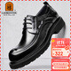 老人頭（LAORENTOU）皮鞋男鞋商務(wù)正裝鞋厚底手抓紋牛皮大頭鞋德比寬腳鞋 LA88 黑 39 