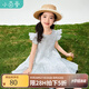 茵曼童裝女童連衣裙2025夏季兒童純棉圓領滿印長裙立挺小飛袖裙子 綠色 130