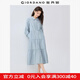 佐丹奴田園風(fēng)長(cháng)裙女新款減齡娃娃領(lǐng)蛋糕裙插肩長(cháng)袖連衣裙05465076 88淺藍 XL