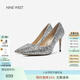 NINE WEST玖熙尖頭高跟鞋女2025新款細跟爆閃淺口單鞋婚鞋宴會(huì )鞋女鞋 銀色 36