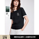 ELLE萊賽爾天絲撞色圓領(lǐng)休閑短T恤女2025夏季新款通勤風小眾短袖 黑色 L