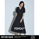 初語(yǔ)新中式國(guó)風(fēng)v領(lǐng)泡泡袖連衣裙女2024夏季新款花邊拼接小黑裙子 黑色 M