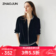 兆君2025春夏新款絲絨棒球服外套桑蠶絲真絲女裝長(cháng)袖拉鏈條紋上衣 黑色 L