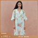 Fabrique 夢(mèng)境花園桑蠶絲亞麻印花系帶度假風(fēng)連衣裙2025夏季 米白色 M
