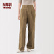 無(wú)印良品（MUJI）女式粗細不均棉線(xiàn)絲光斜紋抽褶寬版褲褲子25年秋季休閑褲女裝 深米色 XL （165/74A）
